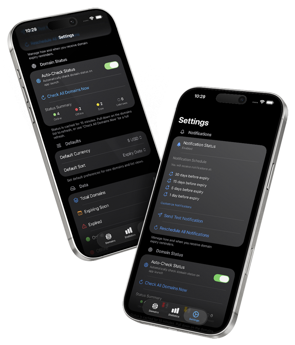 Domain Manager PRO app — statistics